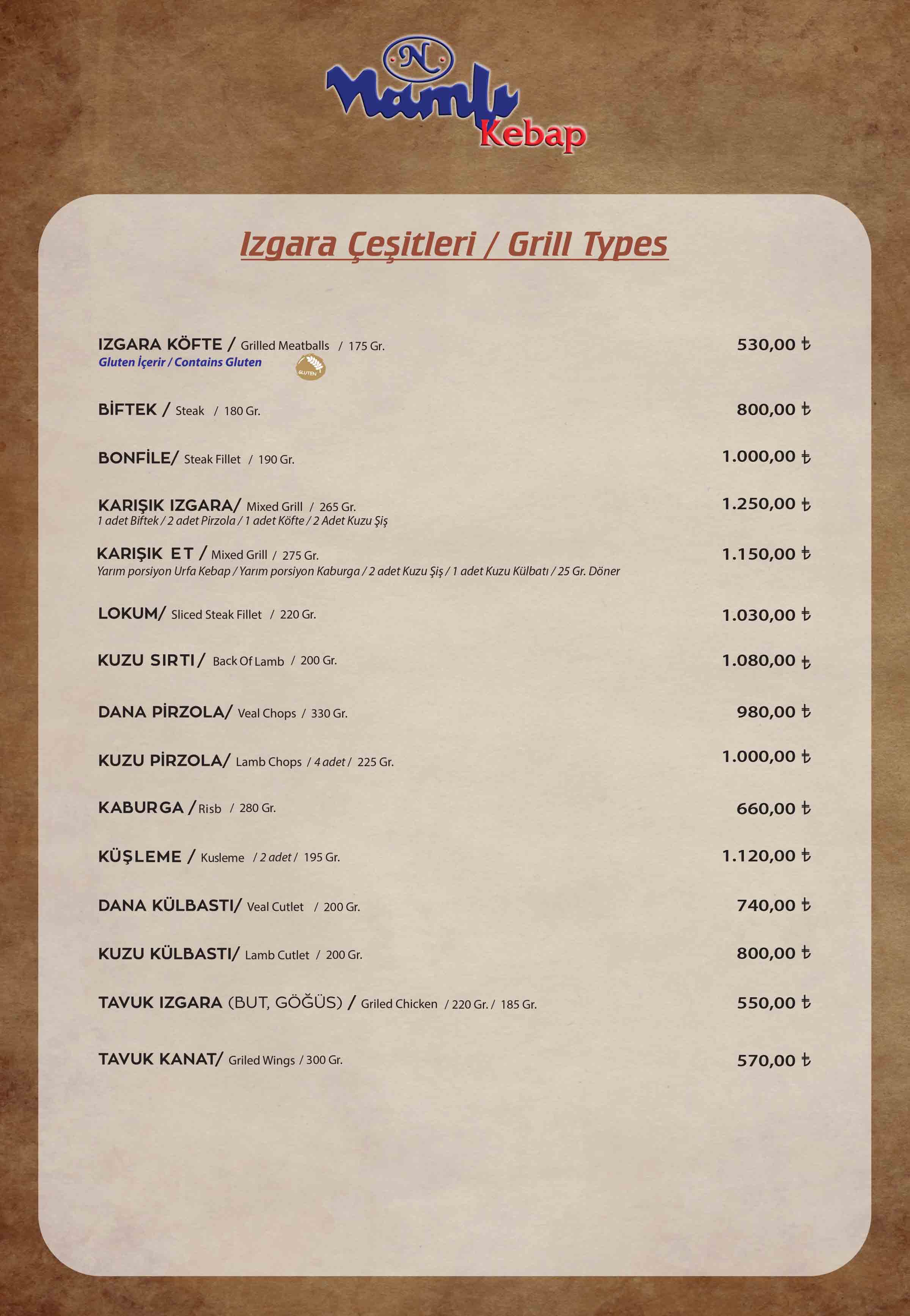 menu