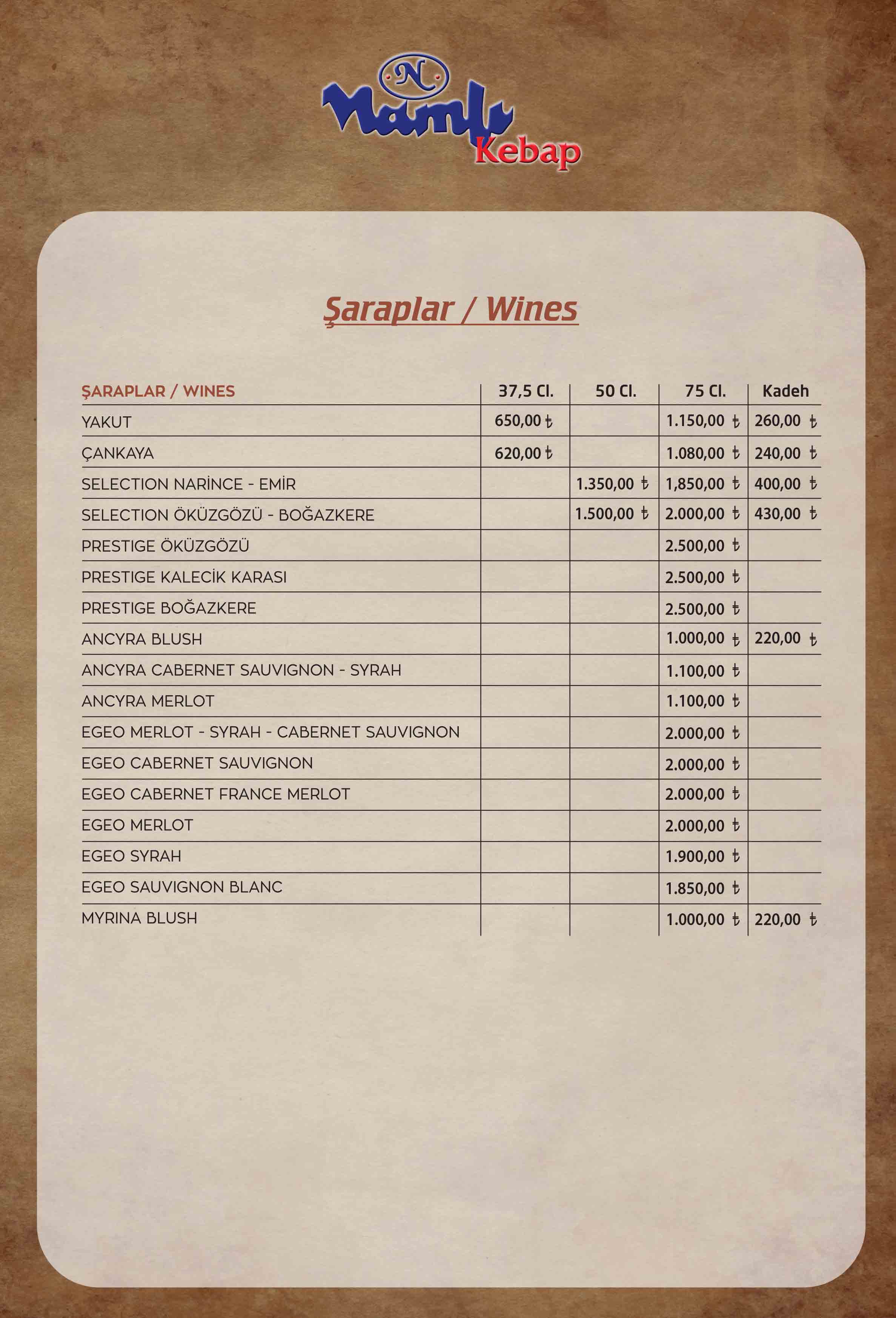 menu