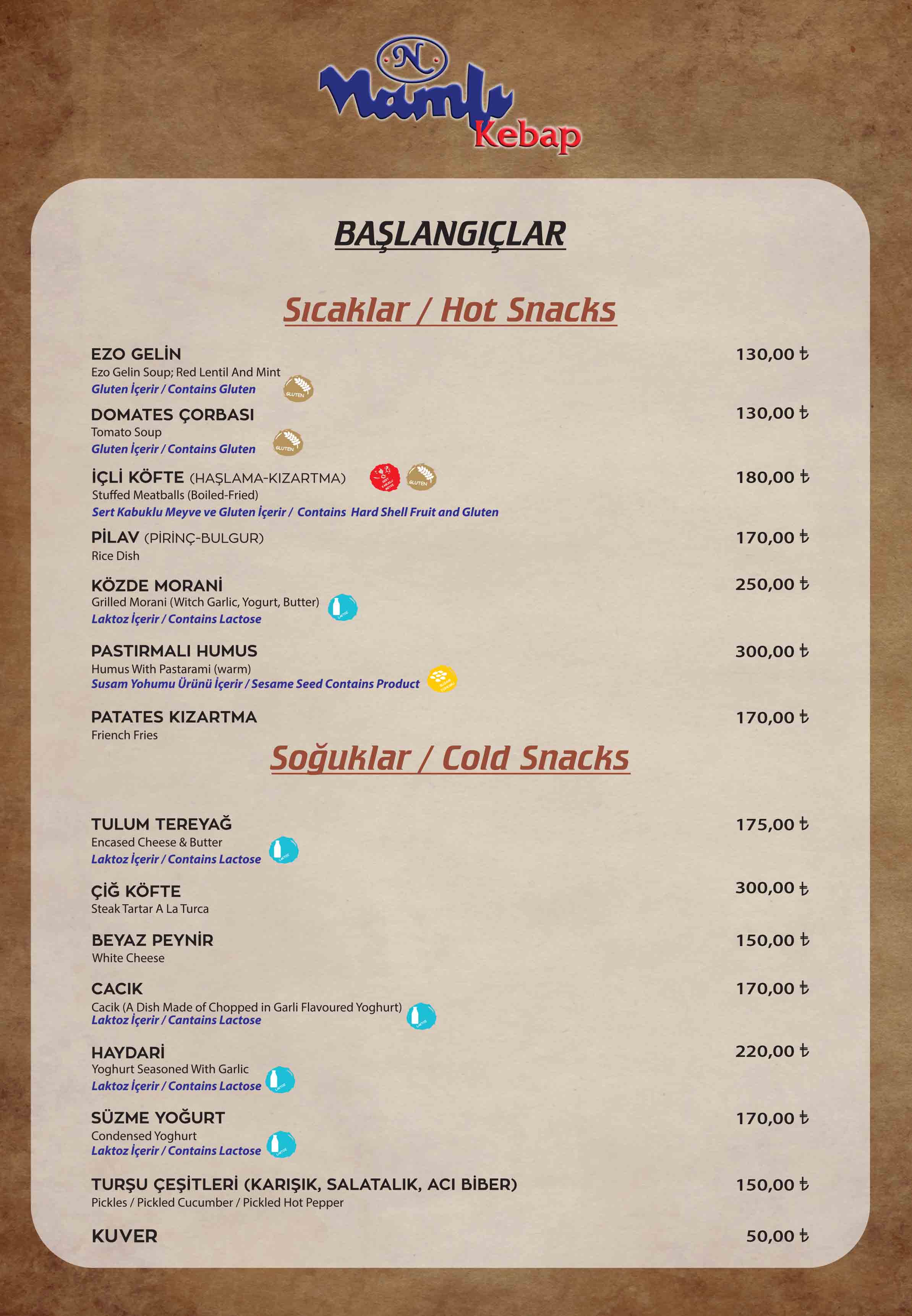 menu